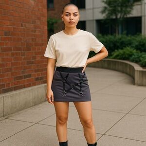Darque Fetish Biker Gothic Faux Leather Straps & Spikes Mini Skirt